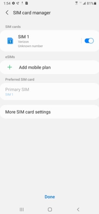 SIM card Manager on the Verizon Galaxy Note 20 series - Update adds eSIM capabilities to the Verizon Galaxy Note 20 5G series