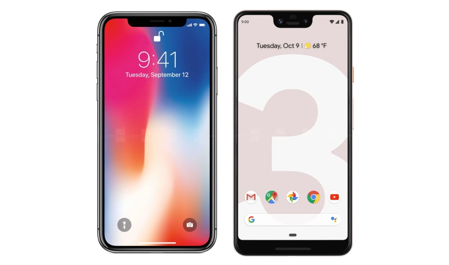 Left - iPhone X, right - Pixel 3 XL - Is Google a leader or a follower? The Pixel 6 changes things
