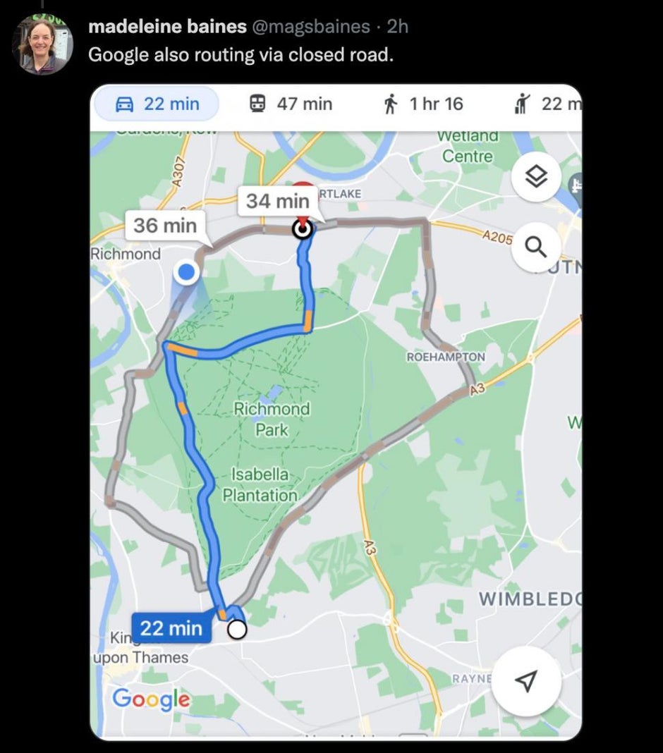 Google Maps is also telling drivers to take closed roads inside certain U.K. parks - Waze blames a glitch for sending drivers into dead end roads