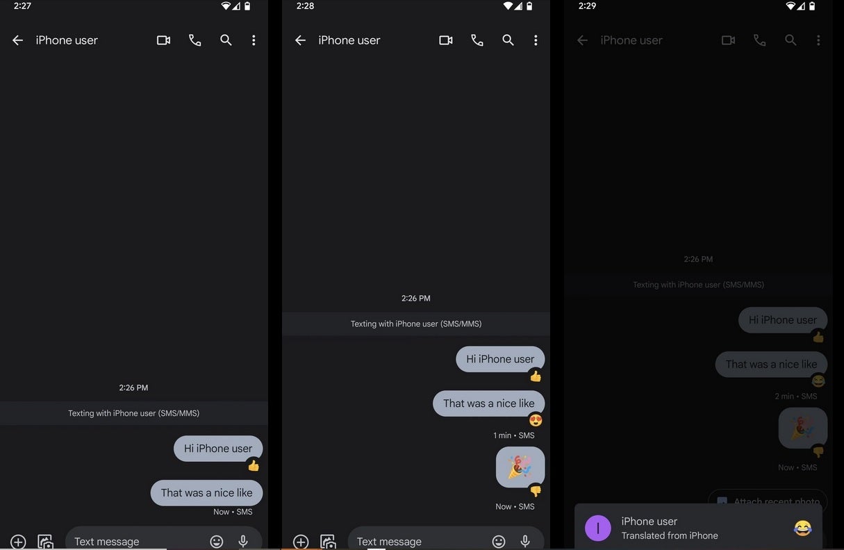 Reactions sent from iMessages to Google Messages will show an appropriate emoji on the screen - Update for Google Messages rolls out now turning iMessage reactions into emoji