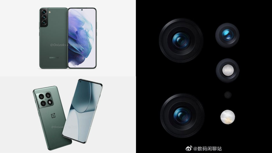 Galaxy S22 (top left), OnePlus 10 Pro (bottom left), Xiaomi 12 rear camera unit (right). - Are Samsung, OnePlus, and Xiaomi trying to escape Apple's shadow?