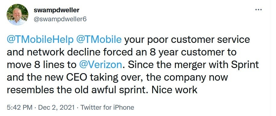 Former long time T-Mobile subscriber leaves for Verizon - T-Mobile's customer service is in decline