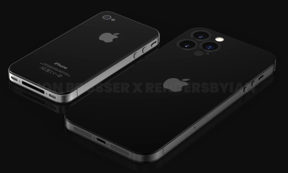 Render of the Apple iPhone Pro Max on the right, iPhone 4 on the left - Report says Apple sees demand for 5G iPhone 13 line improving next year