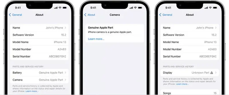 iOS 15.2 "Parts and Service History" will show if a repair part on your iPhone is genuine or not