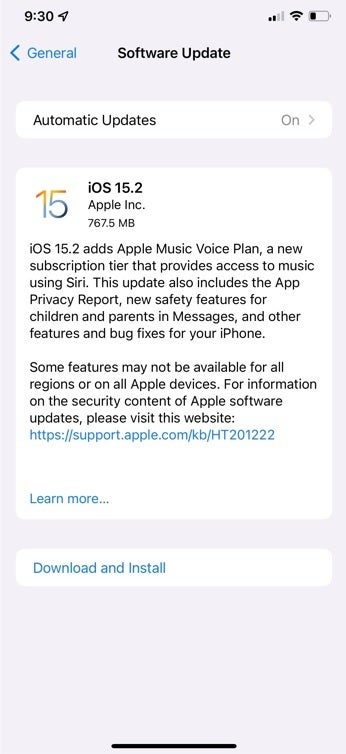 update 15.2 iphone