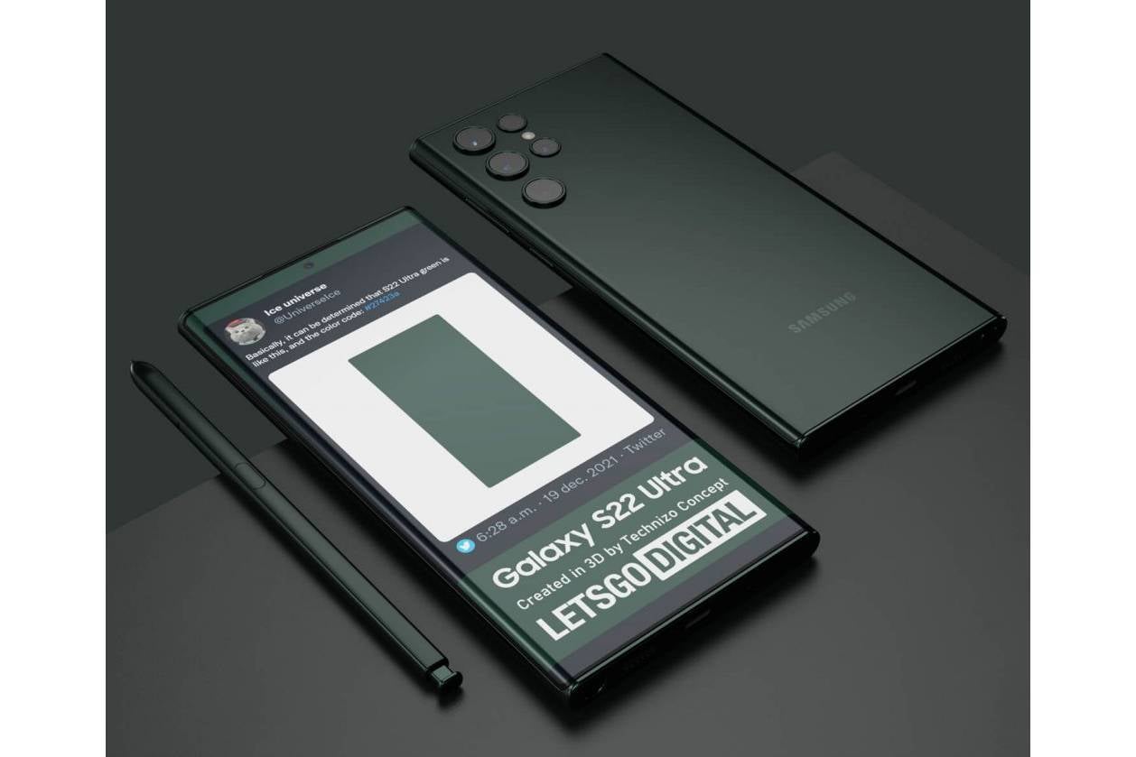 The green Galaxy S22 Ultra may look like this - Renders visualize the rumored Burnham Green Galaxy S22 Ultra/Note