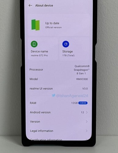 Screenshot of benchmark test reveals 1TB microSD slot and the Snapdragon 8 Gen 1 under the hood - 5G Realme GT 2 Pro sets benchmark record; device to sport Snapdragon 8 Gen. 1 chipset
