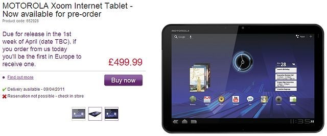 Motorola XOOM available for pre-order in the UK