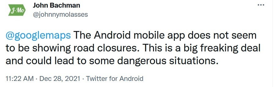 The Google Maps Android app sends users on a potentially fatal route - Google Maps takes drivers down a potentially fatal route following a major snowstorm