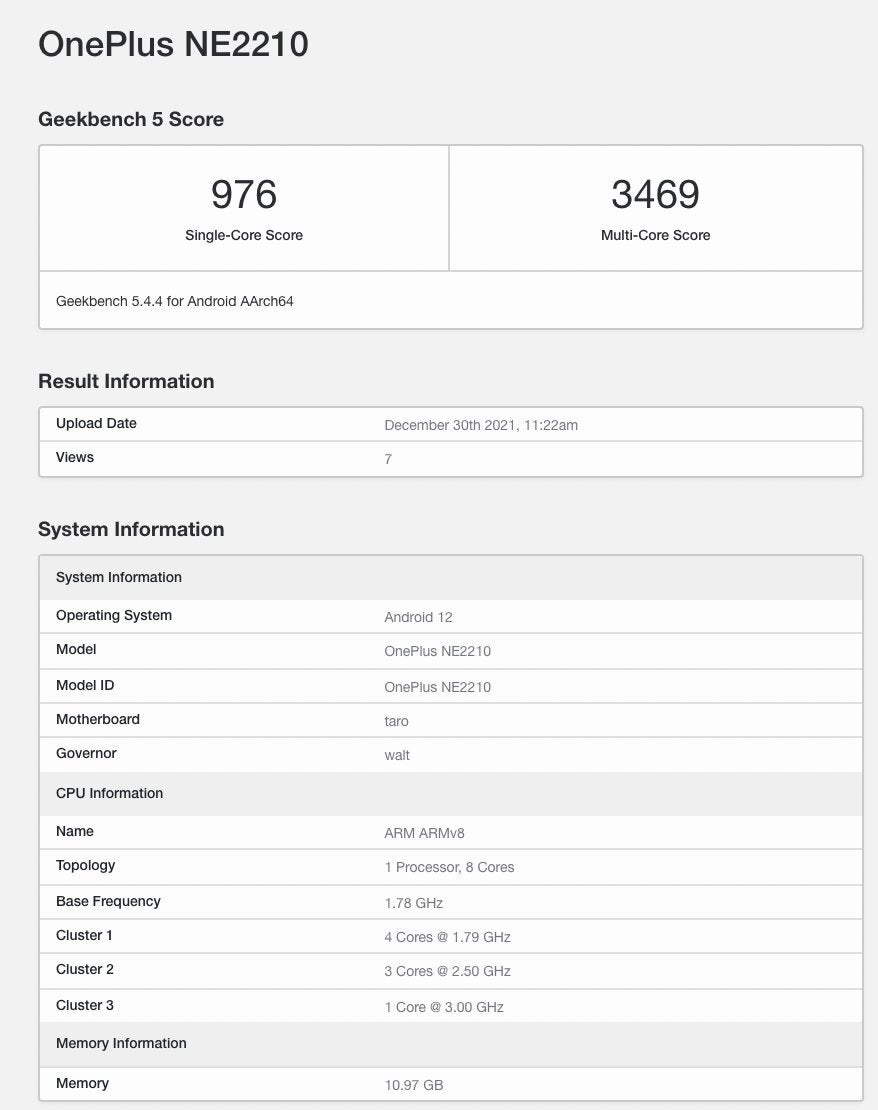 The reported OnePlus 10 Pro Geekbench score - OnePlus 10 Pro Geekbench scores appear, Snapdragon 8 Gen 1 and 12GB of RAM confirmed