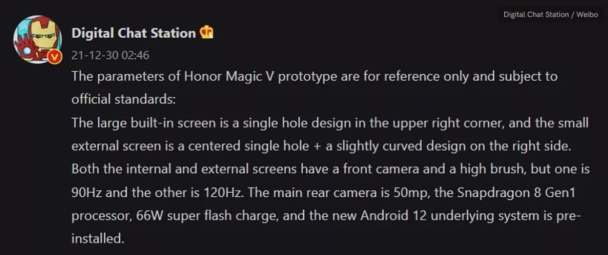 Digital Chat Station posts leaked specs of the Honor Magic V foldable - Latest rumored specs for 5G Honor Magic V foldable; Huawei Mate X2 Collector&#039;s Edition goes on sale