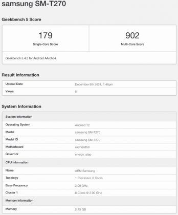 Possible Geekbench listing of the Tab A8 Lite - Budget-friendly Galaxy Tab A8 Lite possible key specs and design leaked