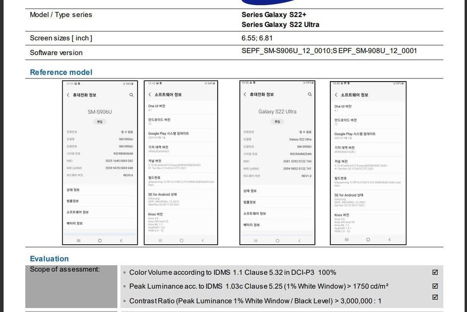 Leaked Samsung Galaxy S22 Ultra and S22+ display test results - Unprecedented Galaxy S22 Ultra and S22+ display test leak pins the record specs rumor