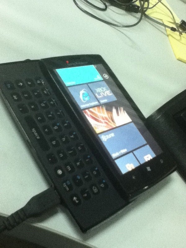 If real, this photo shows a QWERTY equipped Sony Ericsson device running Windows Phone 7 - Sony Ericsson Windows Phone 7 handset is pictured