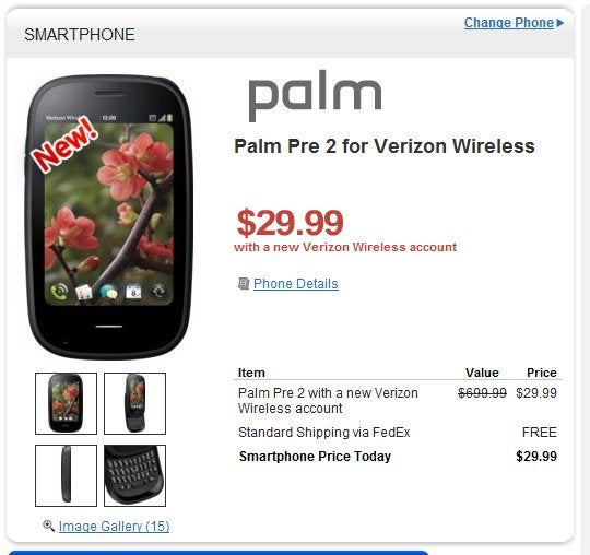 HP quickly drops the price of the Palm Pre 2 for Verizon to $30 on-contract