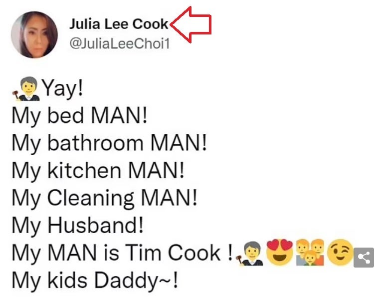 One of several tweets sent by Choi to Tim Cook on Halloween 2020 - Woman obsessed with Tim Cook accuses him of fathering her twins