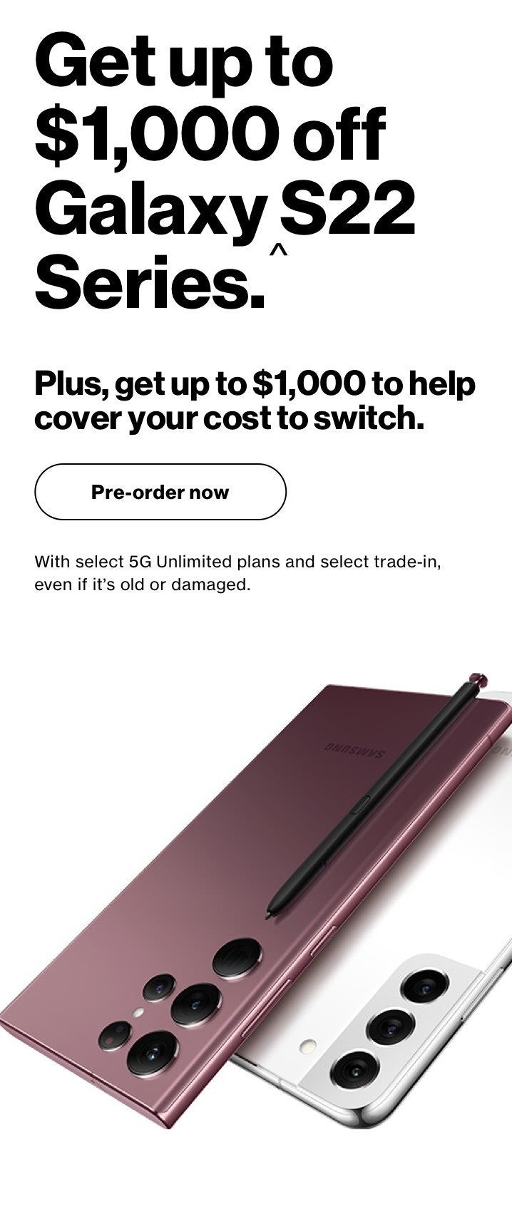 Leaked mock up of Verizon webpage allegedly reveals carrier&#039;s Galaxy S22 trade-in offer - Major leak reveals Verizon&#039;s trade-in deal for 5G Galaxy S22 line offering up to $1K off