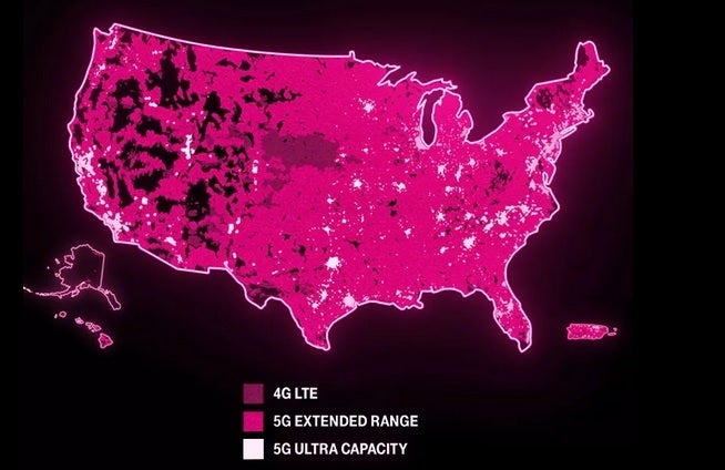 T-Mobile's most recently published 5G coverage map - T-Mobile to add more 5G coverage and speed after winning 3.45 GHz airwaves in FCC auction 110