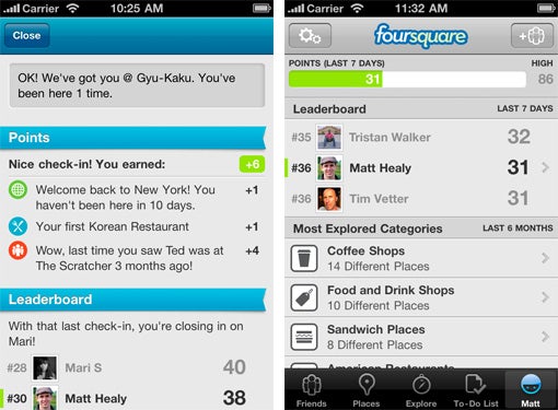 The leaderboard uses a 7 day scale of points earned by you and your buddies - Foursquare gets major upgrade tonight for iOS and Android to version 3.0