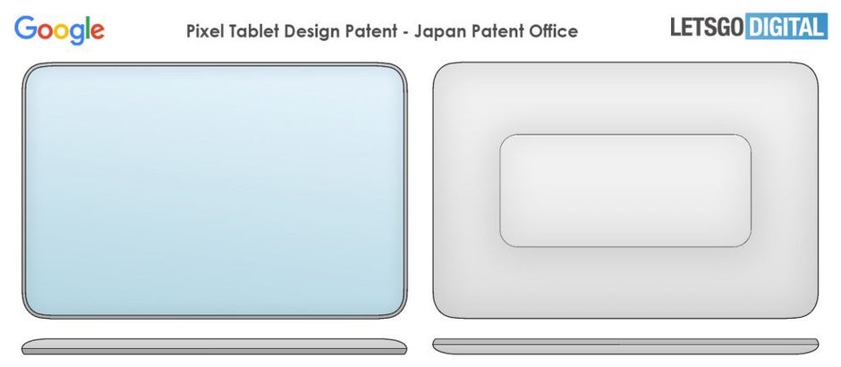 Image of Pixel tablet from 2019 Japanese patent filing by Google - Renders of Android-powered Pixel tablet surface; images are based on Google patent