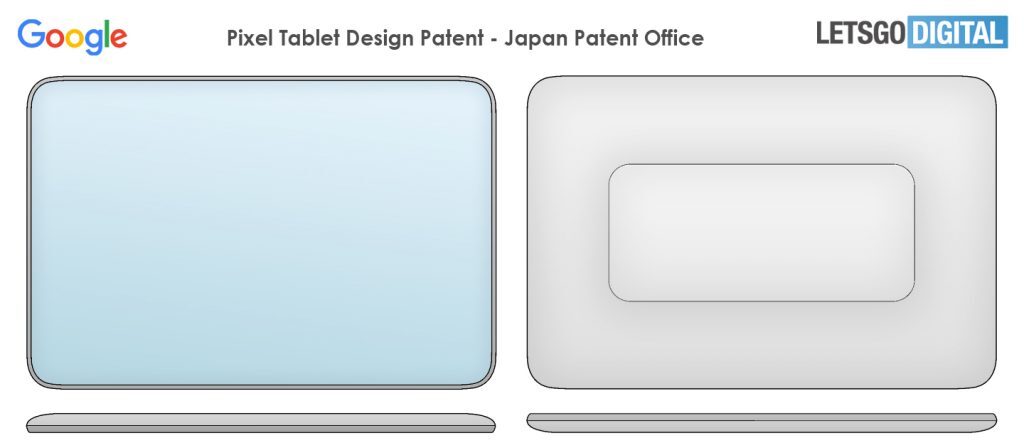 Image of Pixel tablet from 2019 Japanese patent filing by Google - Renders of Android-powered Pixel tablet surface; images are based on Google patent