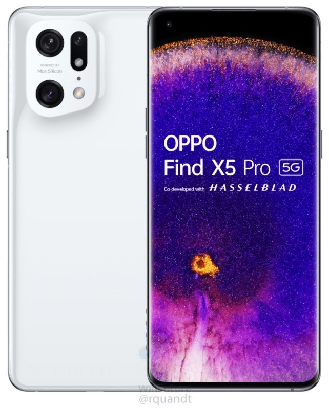 Render of Oppo Find X5 Pro in ceramic white - Check out the latest rumored specs and renders for Oppo's red hot Find X5 Pro 5G