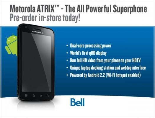 Pre-orders go live for the Bell's Motorola ATRIX through Best Buy Canada