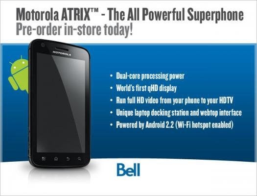 Pre-orders go live for the Bell&#039;s Motorola ATRIX through Best Buy Canada