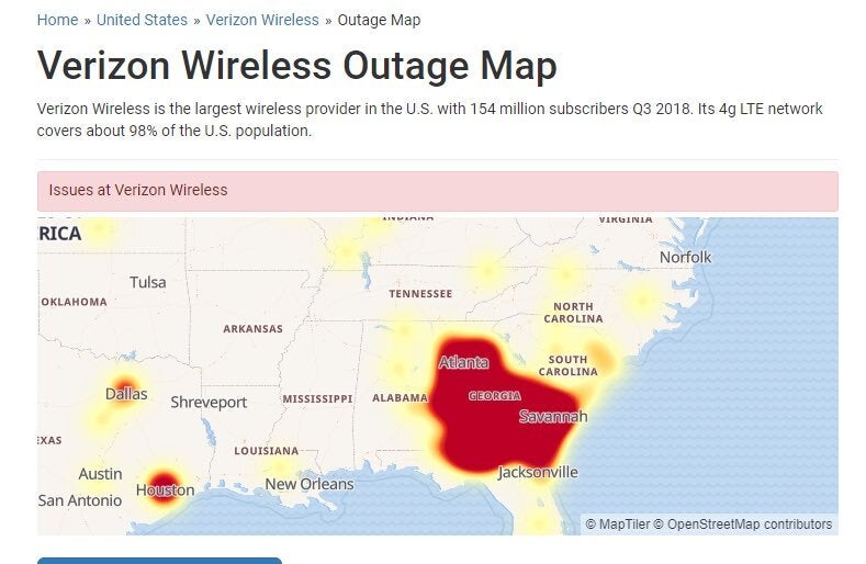Verizon's Georgia outage map on Valentine's Day - Verizon explains the big Georgia network outage for calls and data on Valentine's Day