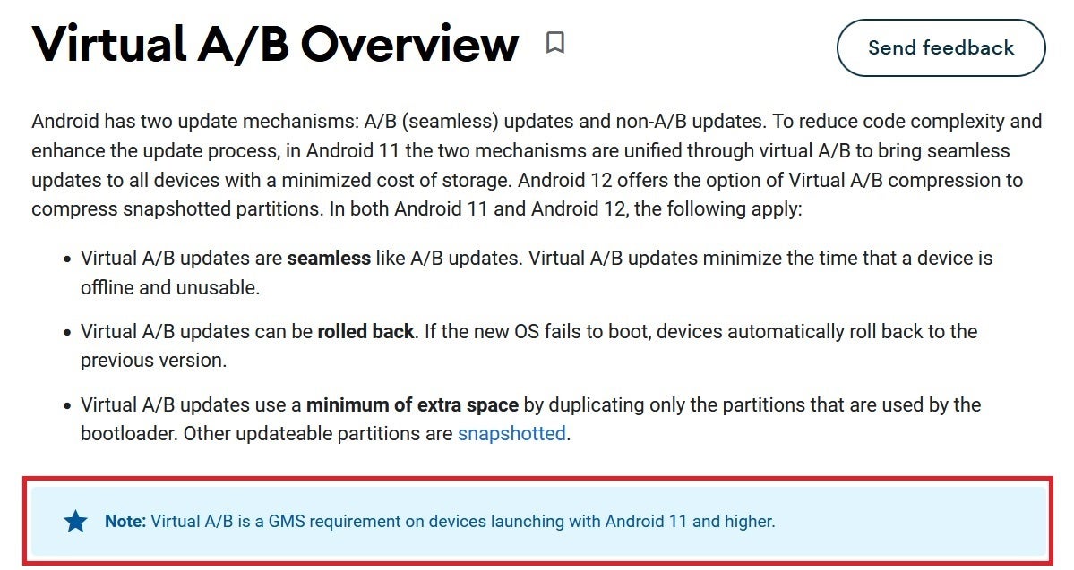 Google confusingly writes that the a/b partition is required to use GMS in Android 11 and later - Samsung&#039;s streak continues: no &quot;Seamless Update&quot; for the Galaxy S22 series