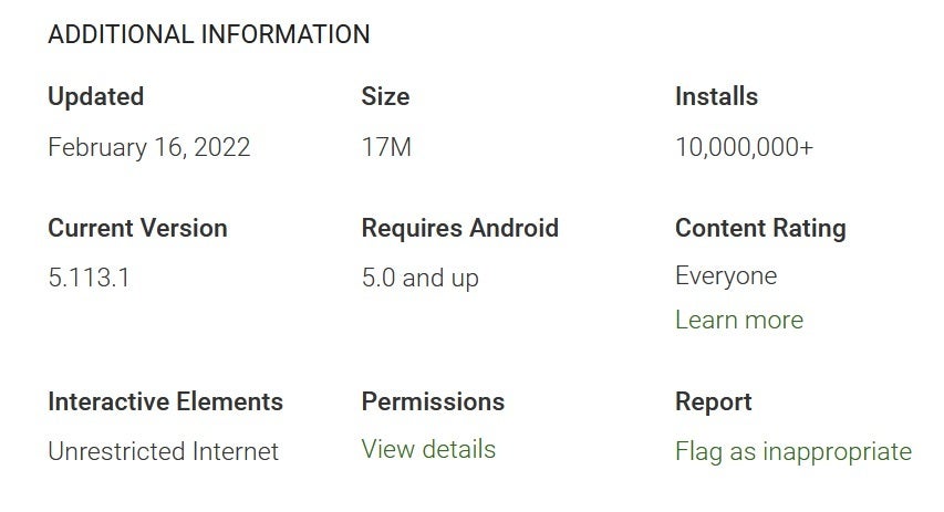Minimum Android version requirements have been on the web version of the Play Store - Google quietly adds new information to mobile Play Store app listings