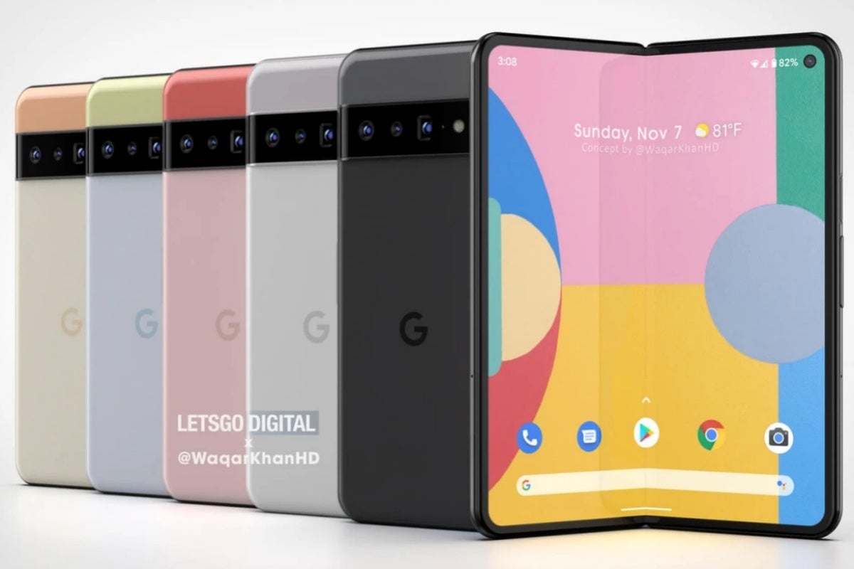 Pixel Fold concept renders designed ahead of originally predicted 2021 release. - As Samsung celebrates Galaxy Z Flip 3 success, Apple&#039;s iPhone Fold looks more and more distant