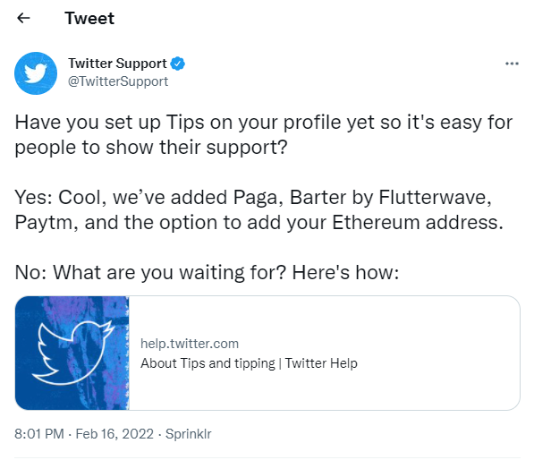 You can now use Ethereum to tip your favorite Twitter creator