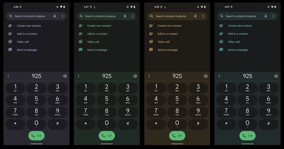 Material renovado You dialer para Android 12 en modo oscuro: la actualización del marcador de Android 12 está oculta en la aplicación Google Phone
