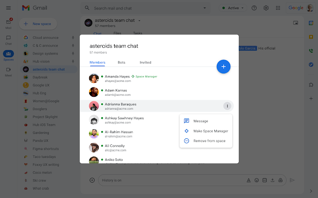 Badge Cool Space Manager - Google Chat présente une nouvelle fonctionnalité de gestionnaire d'espace