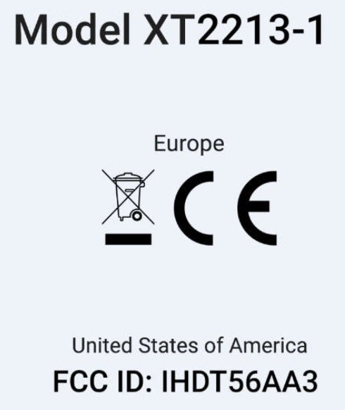 E-label for the unannounced Motorola XT2213 which was just approved by the FCC - FCC outs first two phones to support Dish's own 5G network