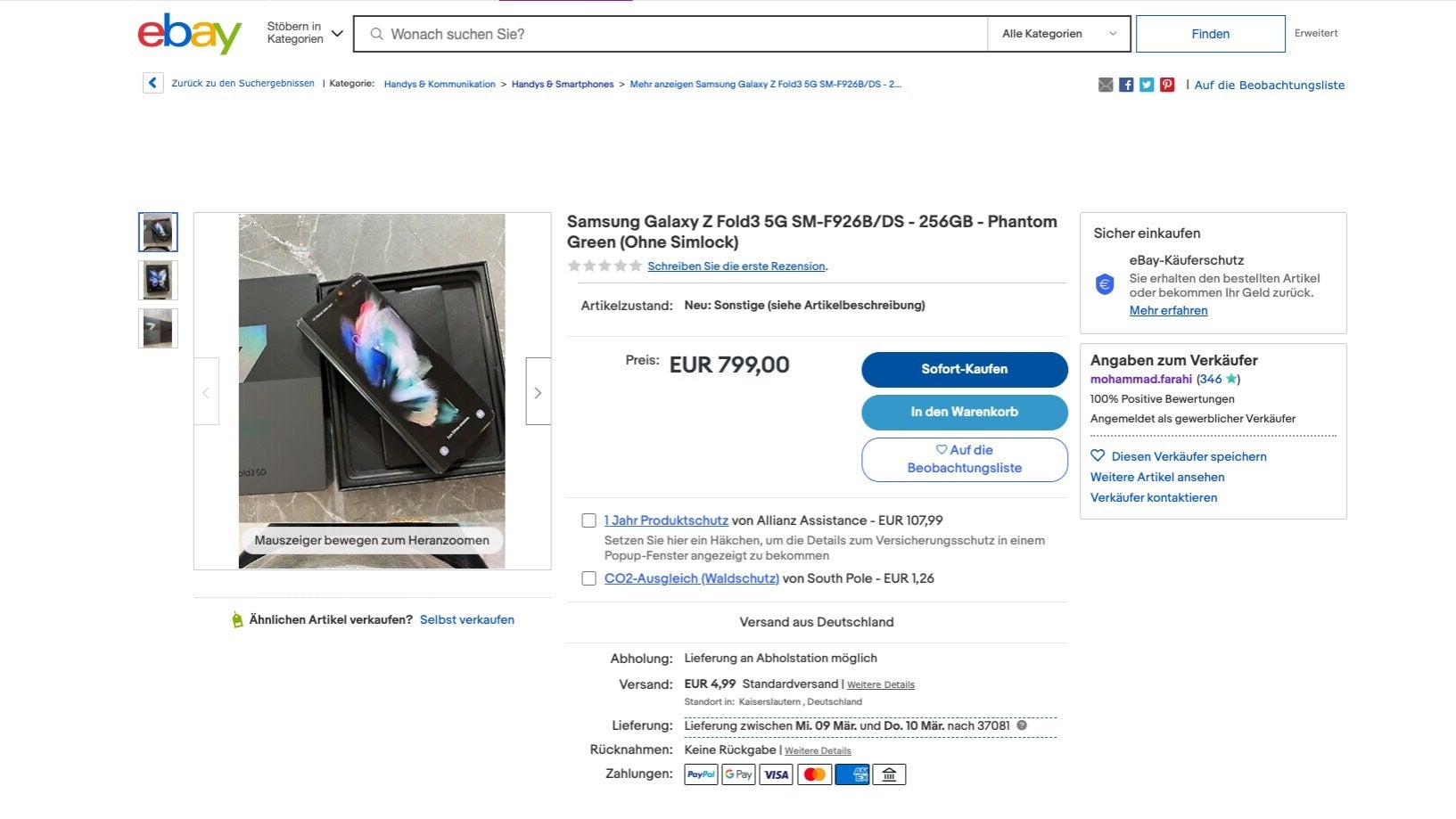 This is a basically brand new Galaxy Z Fold 3, sold for &amp;euro;800 on eBay Germany. It&#039;s hard to resist. - Galaxy Z Fold 4: Samsung’s last try to make the best foldable before Pixel Notepad steals the show