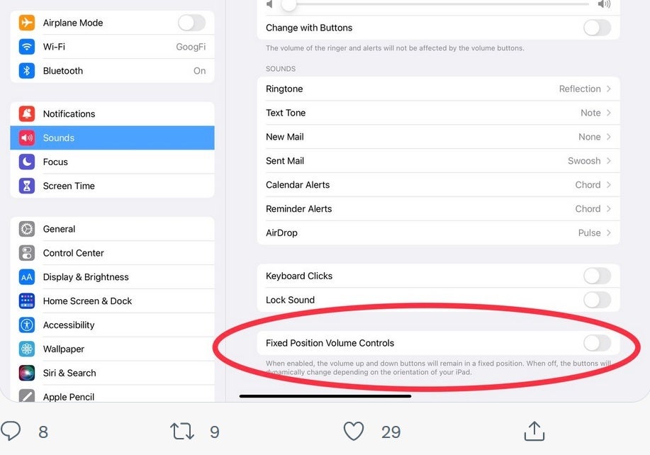 Apple iPad users running iPadOS 15.4 must toggle off the circled controls in order to activate the smart volume controls - Sweet iPad mini 6 feature to be found on other iPads after next week's update