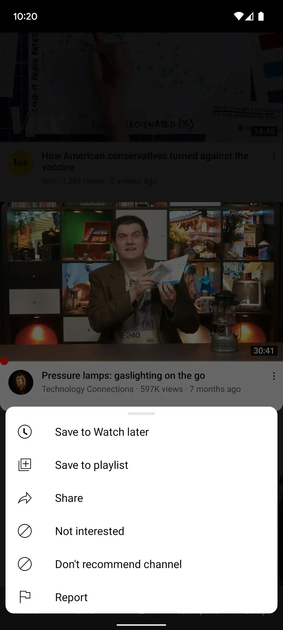 Here are the options you would get for the video - YouTube working on a new home feed with dimmed background for videos on autoplay