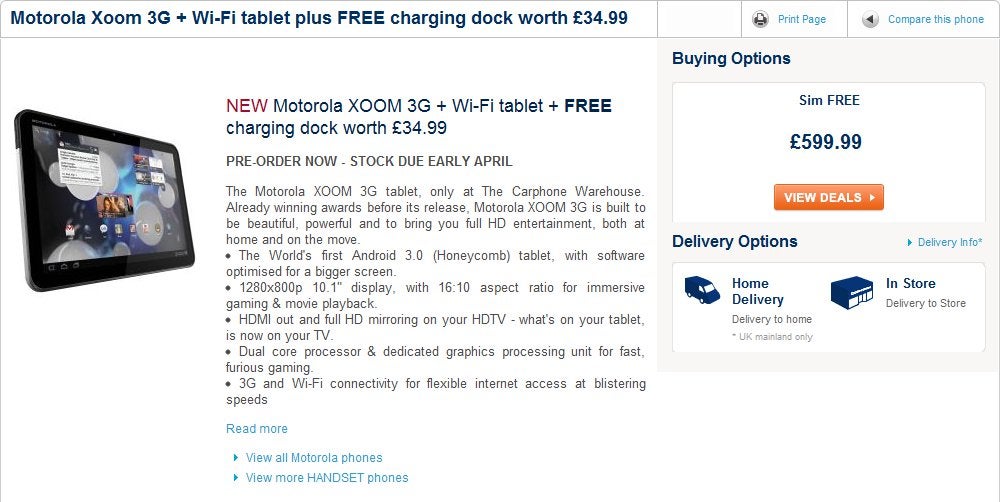 Pre-orders go live for the SIM-free version of the Motorola XOOM in the UK