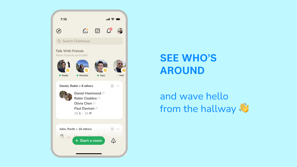 Clubhouse&#039;s new Wave update makes it easier to start a room with friends who are online