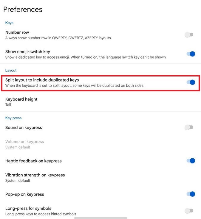 This preferences page for the Gboard beta specifically mentions a split Gboard layout - Google is testing a split screen Gboard virtual keyboard for larger and foldable displays