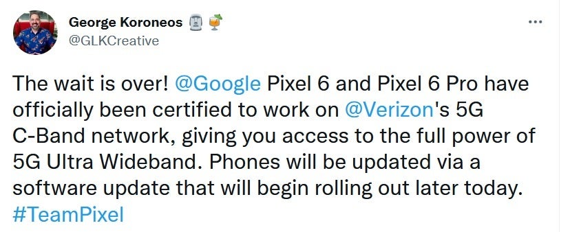 Verizon gets Pixel 6 and Pixel 6 Pro users excited about today's update - Verizon leaks the news: Major update coming today for the Pixel 6 series will add 5G C-band support