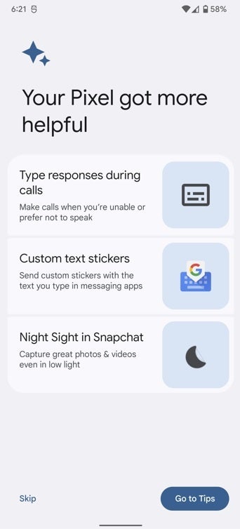 After rebooting your Pixel 6 series device following the update, this is what you should see on the screen - Pixel 6 Series gets March Feature Drop, bug fixes, and support for Verizon's C-band 5G