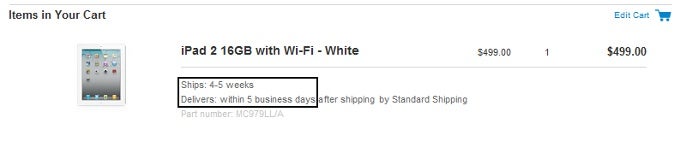 iPad 2 delivery times now over a month