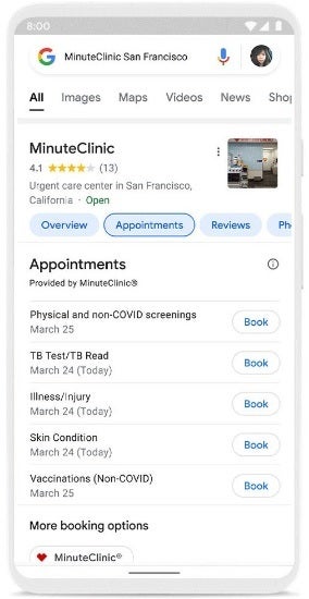 Reserve una cita con MinuteClinic directamente desde su teléfono: Google pronto le permitirá reservar una cita de salud mediante la búsqueda