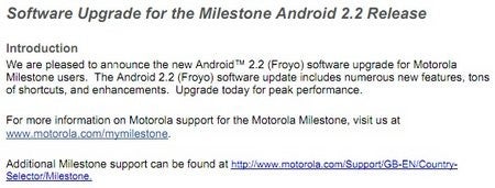 Android 2.2 Froyo update is finally available for the Motorola MILESTONE