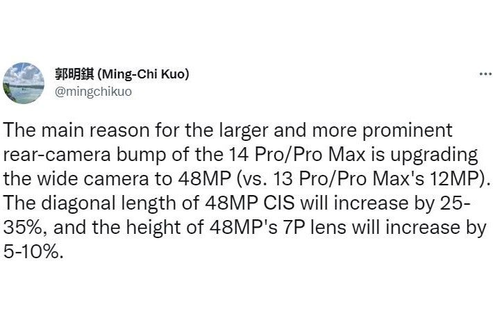 Larger 48MP sensor main reason behind thicker camera bump of iPhone 14 Pro: Kuo