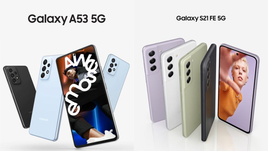 Links haben wir das Galaxy A53 (5G) – ein neues Mittelklasse-Gerät von Samsung.  Rechts - das Galaxy S21 FE - ein Flaggschiff von Samsung.  Einer von ihnen ist viel besser als der andere, aber auch billiger ... wenn Sie wissen, wo Sie suchen müssen.  - Warum ich meine iPhones und Android-Telefone bei eBay kaufe und nicht bei Apple und Samsung