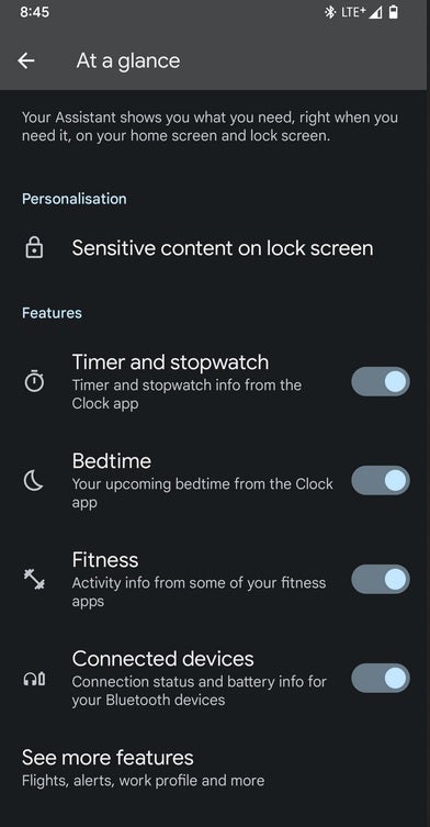 Settings for At a Glance - New feature surfaces on Pixel&#039;s At a Glance widget